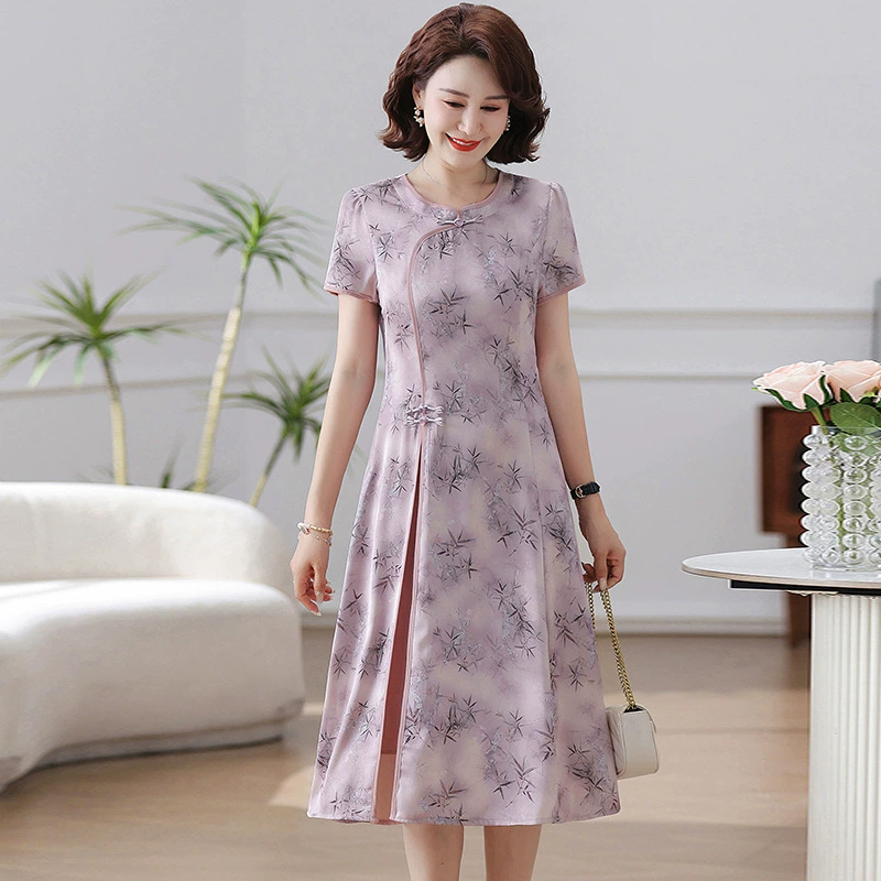 Летнее платье в китайском стиле темперамент для мамы среднего возраста платье 2025 лета новое платье среднего и пожилого возраста сто башен cheongsam