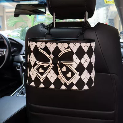 multi-purpose storage bucket storage – Car storage bag/box - black-peach-heart-bow-rhombus-chair-back-storage-bucket