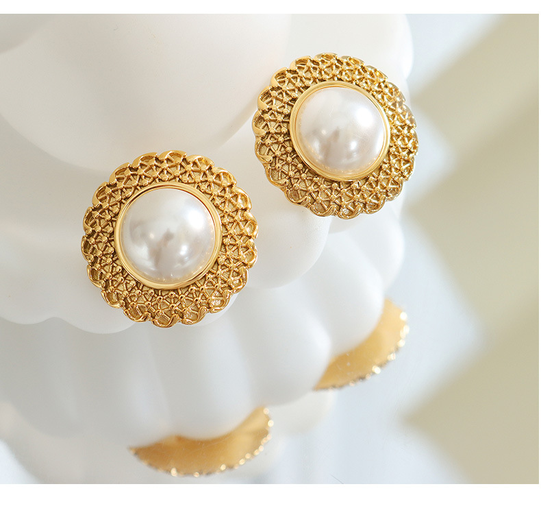 Fashion Flower Titanium Steel Plating Pearl Earrings Necklace