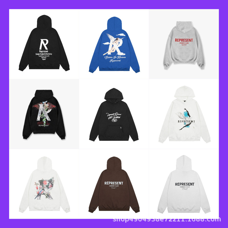 Represent Icon High Street Fashion Brand Sunset Crocodile Letter Logo Print Unisex Casual Hooded Sweatshirt Represent Icon High Street Fashion Brand Sunset Crocodile Letter Logo Print Unisex Casual Hooded Sweatshirt