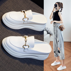 2023 Summer New Semi-Roll Women's Thick Invisible Platform Invisible Heels Women's Leather Casual Loafers