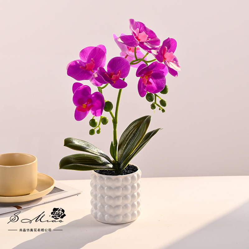 Flores artificiales con hojas, bonsái de orquídea mariposa de tacto real, pequeños adornos de decoración de interiores, suministro directo del fabricante, plantas verdes artificiales, plantas en maceta simuladas image 10
