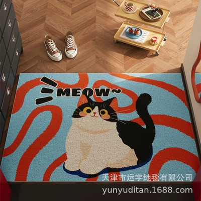 Avtomobil döşəmə paspasları | Circle Floor Mat, Home Entrance - blue-striped-cat-4060cm