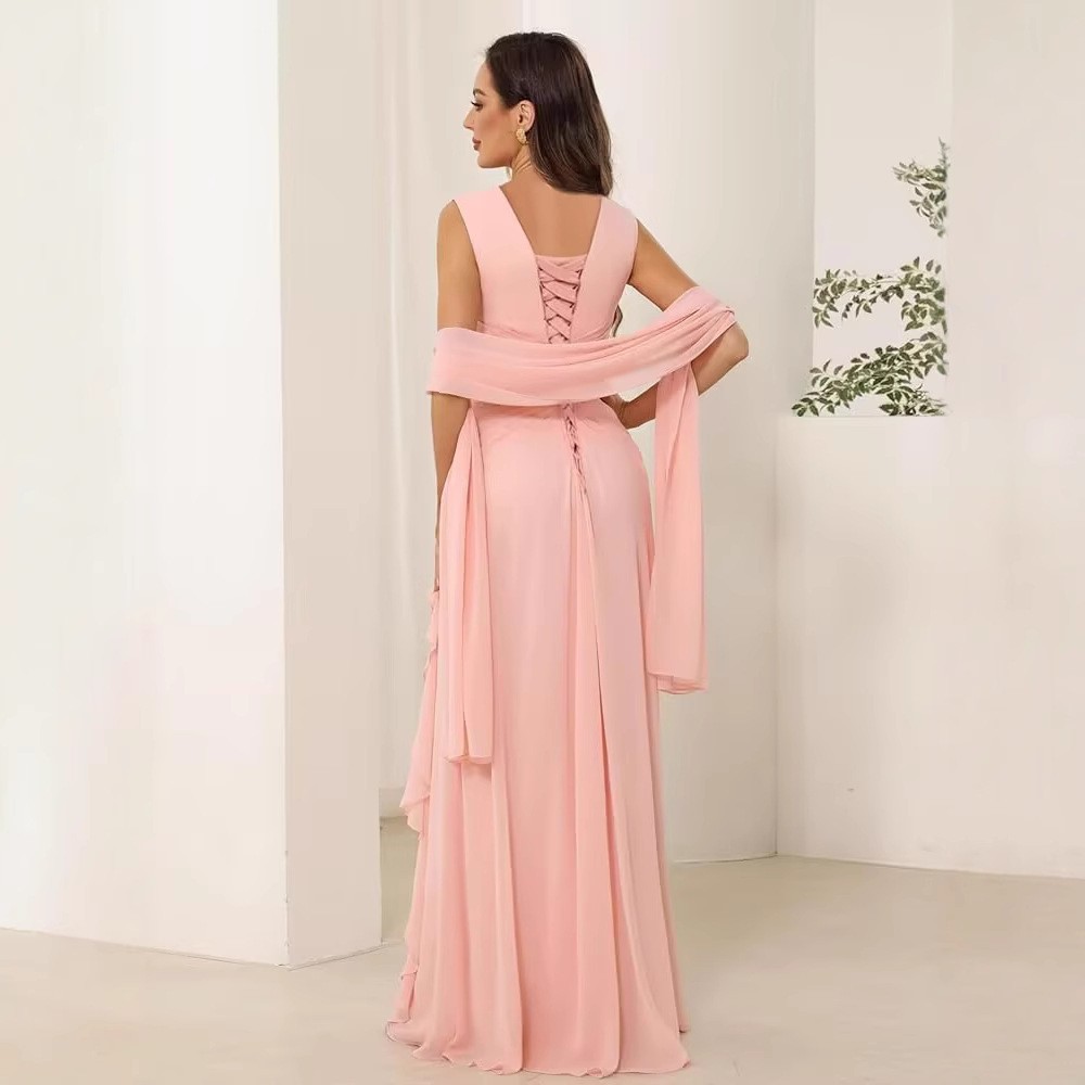 Europa y América Amazon novia madre vestido de boda talla grande gasa con cuello en V novio madre vestido de fiesta