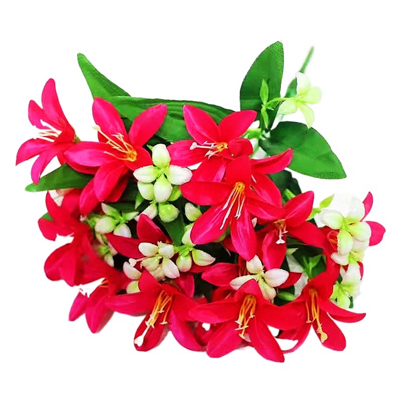 Múltiples pequeñas flores de lirio en un pequeño ramo, flores artificiales en maceta, flores falsas, decoración del hogar, accesorios de fotografía, flores de seda, plantas artificiales en maceta.