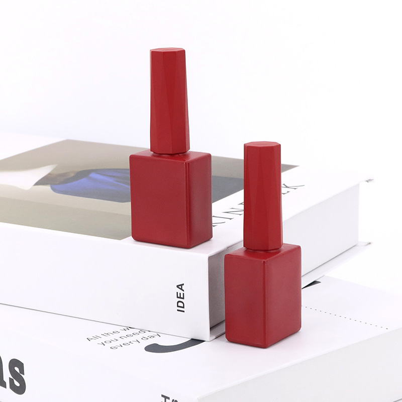 Customized 10ml Nail Polish Bottle Red Square Glass Empty Bottle Can Be Processed with Spray Color Printing Logo