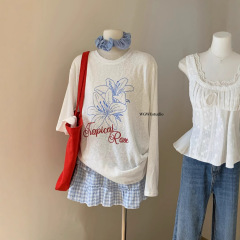 WGWE夏新作天糸正肩長袖tシャツレディースゆるいデザイン感シック韓国系日焼け止めシャツW5315