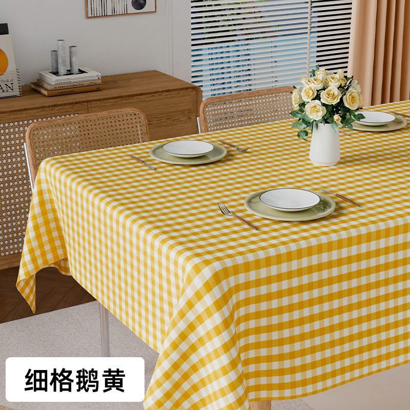 야외 사진 촬영, 캠핑 분위기의 식탁보, 고운 격자무늬, 거위 노란색, 직선 모서리