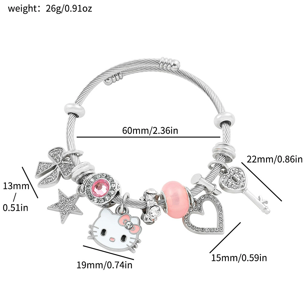 Bracelet (Hello Kitty) Beaded DIY Charm Bracelet, Sanrio Cartoon Motif, 28 g