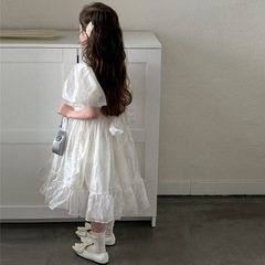 童裙2024夏款女童閃亮公主裙中大童女童連衣裙女孩露背蝴蝶結裙子