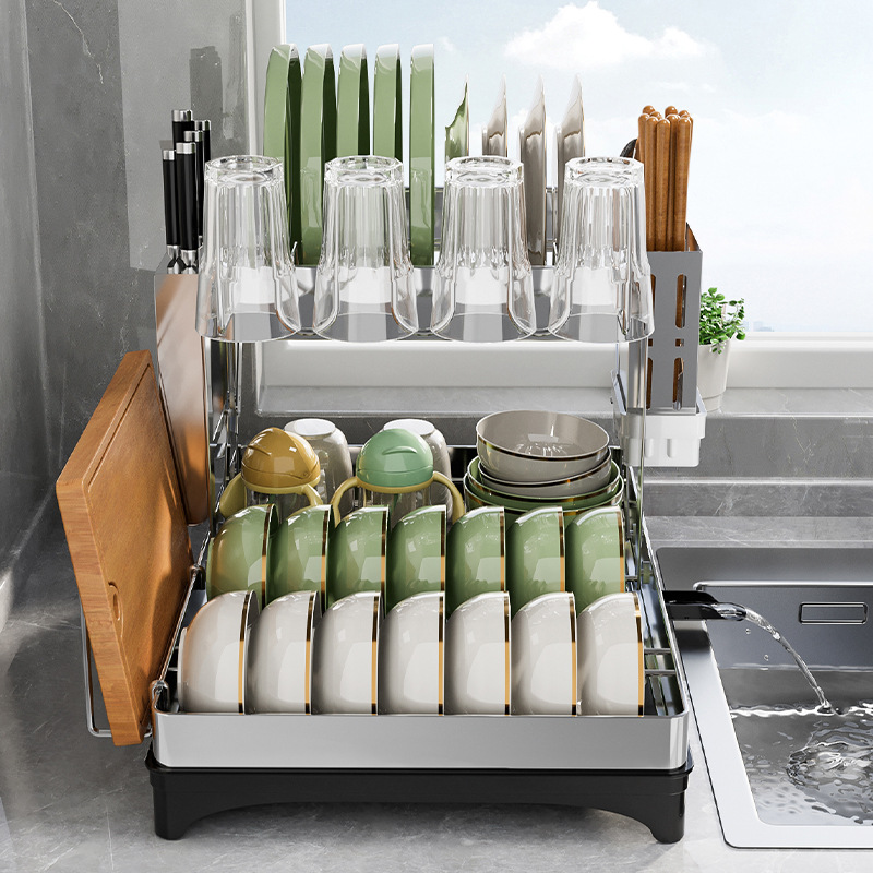 Estante de cocina 304 almacenamiento en el hogar de acero inoxidable, estante de drenaje de platos multifuncional, suministros de cocina plegables