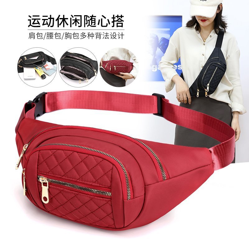 Bolso pequeño de la cintura del hilo del bordado del diamante bolso pequeño del ocio deportivo ligero de los hombres y de las mujeres 2021 nuevo bolso impermeable del pecho del paño de Oxford