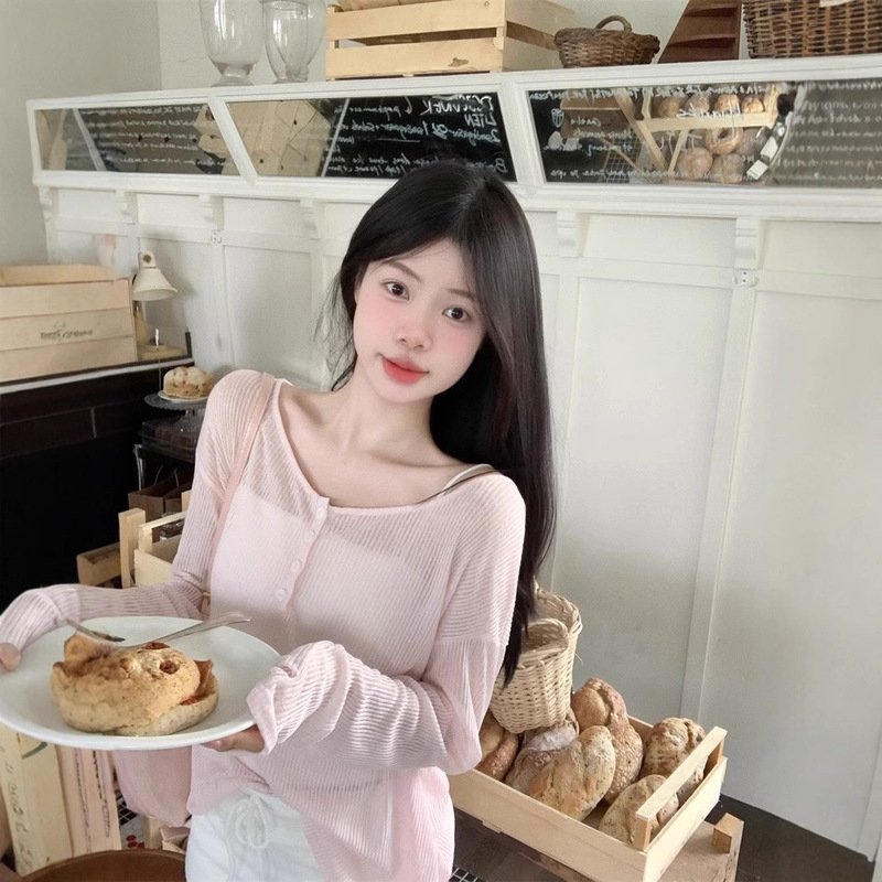 Summer New Lazy Style Loose Slim-fit Top Pure Backless Pink Sunscreen Blouse Women's Lace-up Blouse Summer New Lazy Style Loose Slim-fit Top Pure Backless Pink Sunscreen Blouse Women's Lace-up Blouse