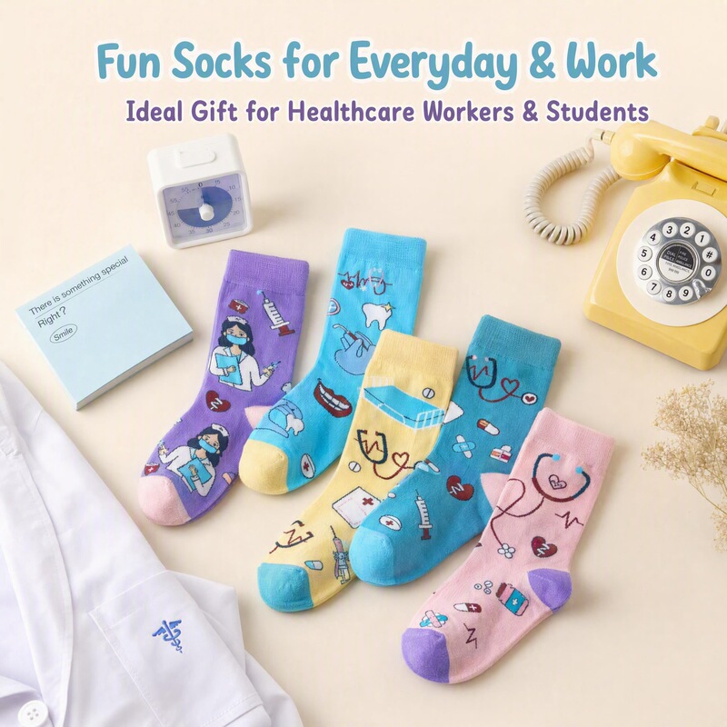 Amazon foreign trade fashion women's socks, popular in Europe and America, international Nurses' Day dentist jacquard mixed color mid-calf cotton socks Amazon foreign trade fashion women's socks, popular in Europe and America, international Nurses' Day dentist jacquard mixed color mid-calf cotton socks