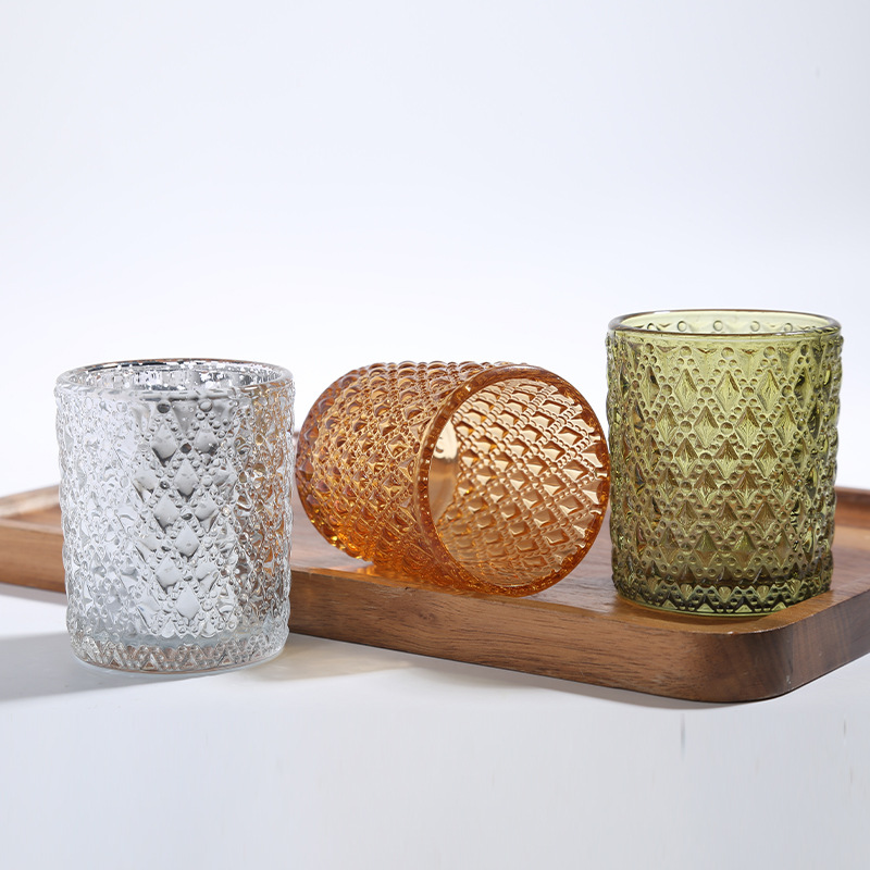 Vaso de vela de vidrio en relieve en el lugar Vaso vacío Vaso de candelabro transparente Vaso de candelabro Vaso de candelabro Vaso de candelabro
