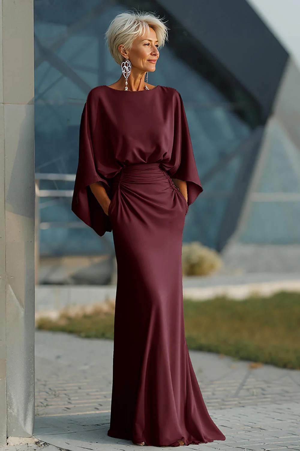 Elegant Backless Pleated Long Dress For Women American Style Slim Fit With Pockets New In Stock_ecoleips.com