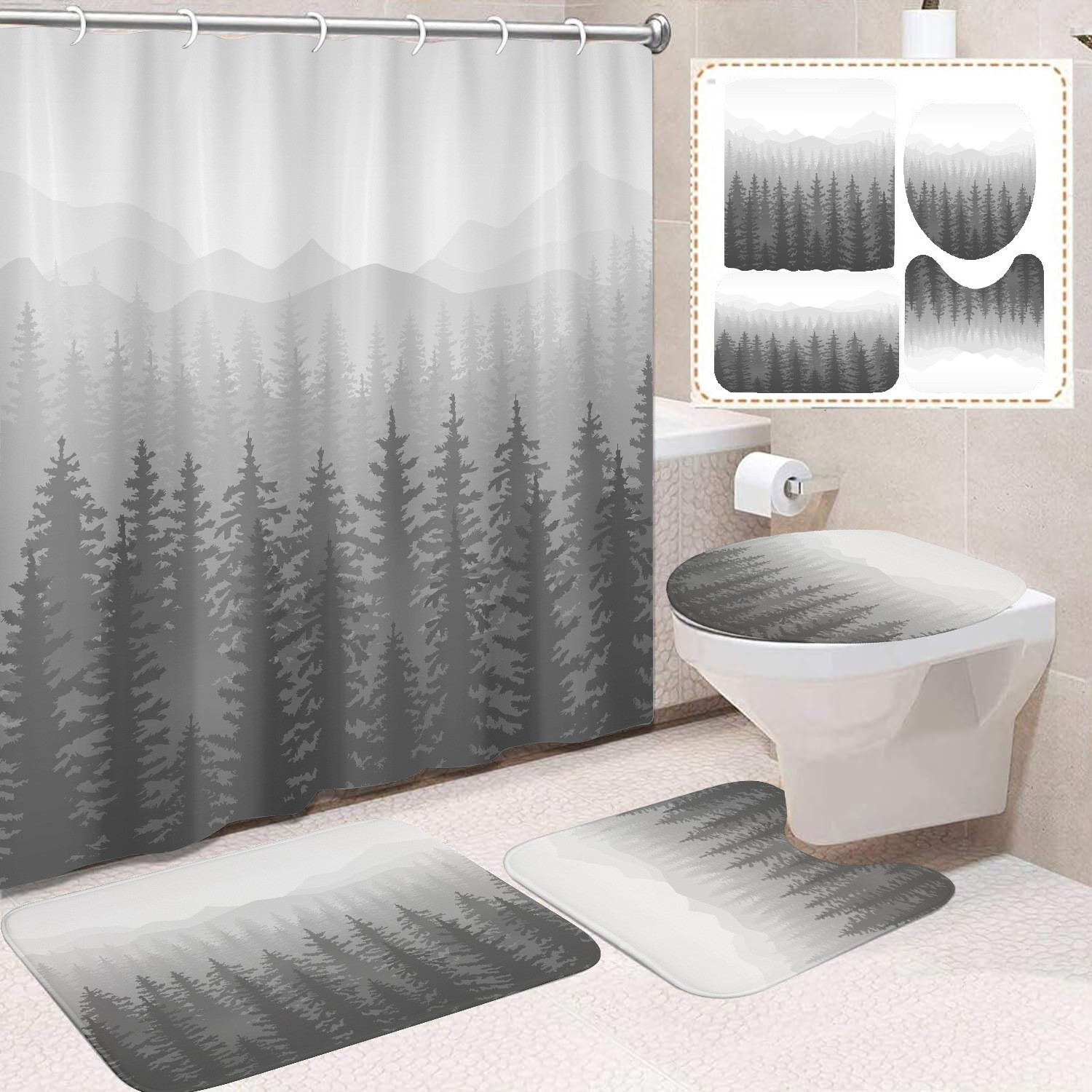 Cortina de ducha de poliéster con estampado digital de animales, impermeable, creativa, para baño, de Amazon, transfronteriza