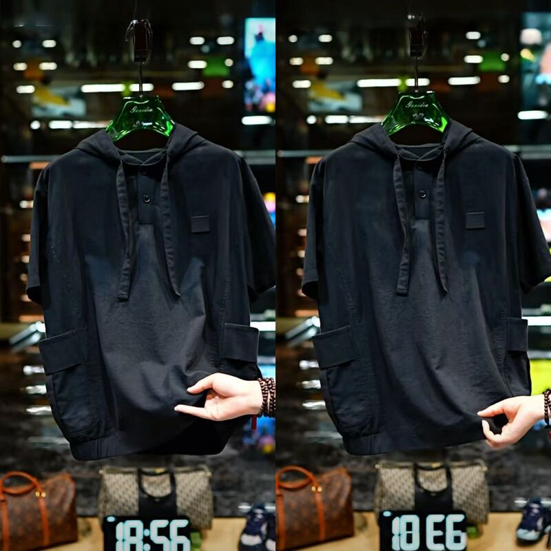 2025 New Summer Men's Niche Designer Sun Protection Spring and Summer Loose Hooded Quick-Drying Short-Sleeved T-Shirt Men's Clothing