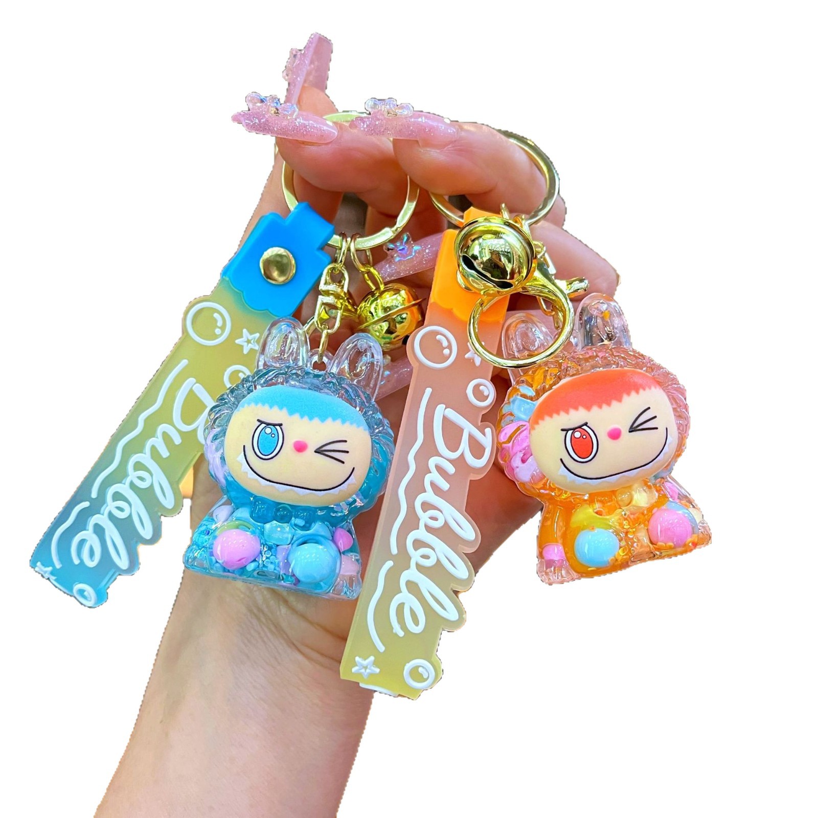 Red red acrílico tela pequeña arena flotante llavero lindo muñeca caja ciega adornos bolsos colgantes regalo llavero