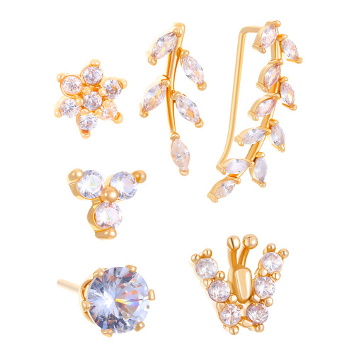 European and American ins leaf ear bone pin ear clip earrings luxury high-end sense female chain stack small exquisite earrings 