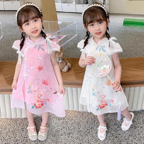 Baby Sweet girl with lovely girls Chinese wind cranes embroidery cheongsam qipao dress princess dress