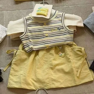 女童夏装套装新款韩版条纹背心工装裙夏季宝宝洋气两件套26111