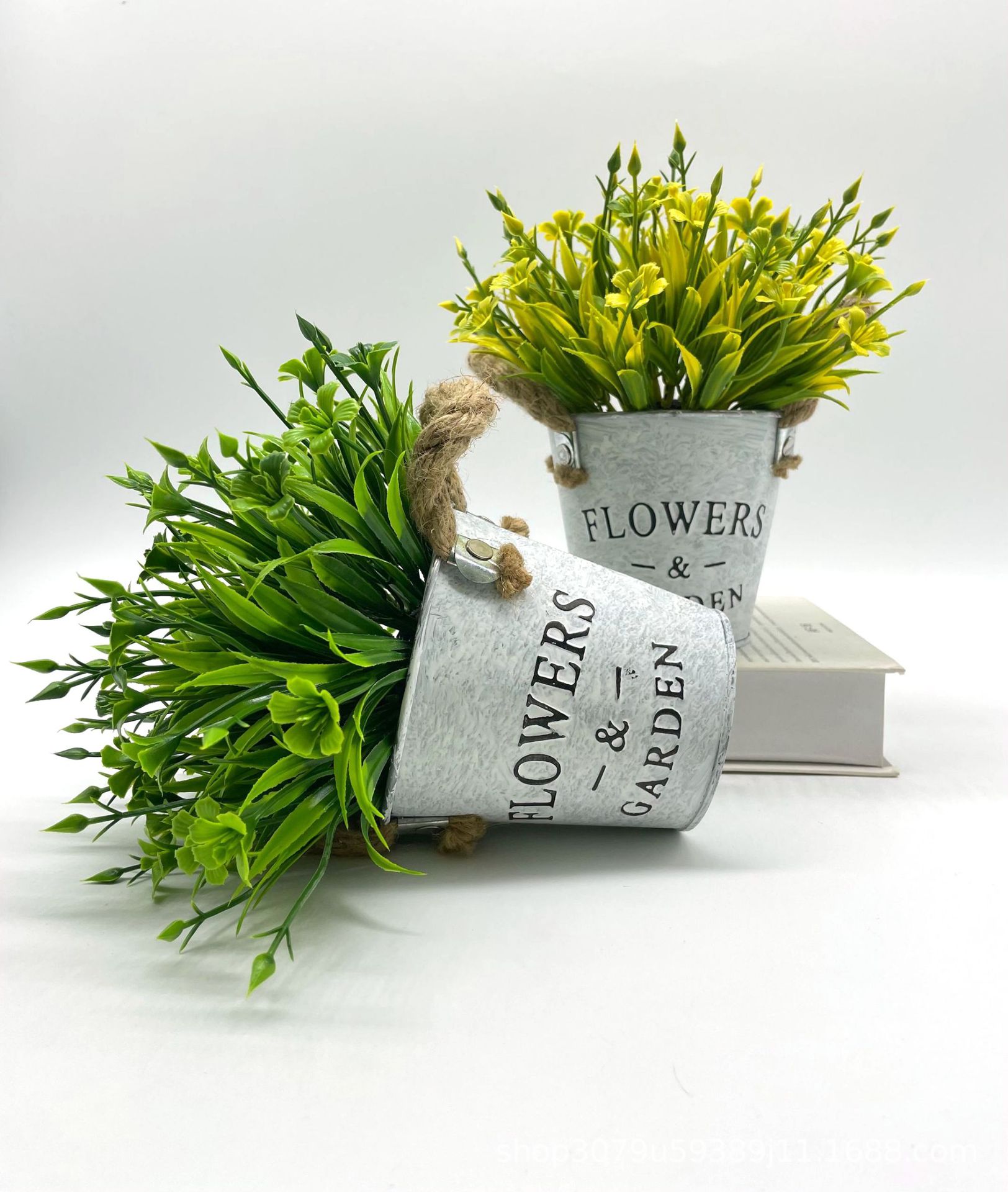 Simulación de plantas verdes, retro creativo, barril de hierro forjado nórdico, planta falsa, planta en maceta, decoración de oficina, bonsai decorativo de plástico