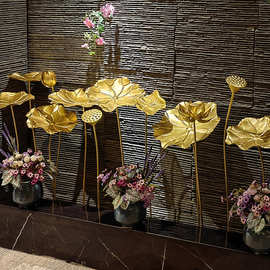 装饰铁艺荷叶景观莲蓬摆件室内橱窗布置旱景水槽莲花金色水池荷花