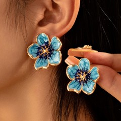 温柔法式滴油珐琅花朵耳钉蓝色花卉耳环优雅高级百搭流苏通勤