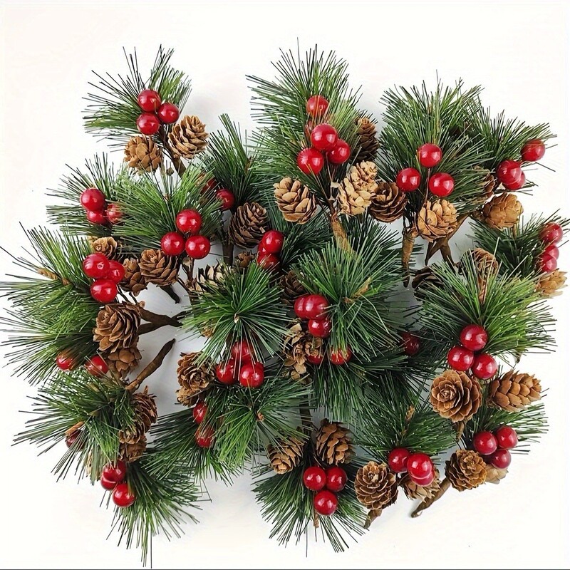 国境を越えて人気の松針松果小花束クリスマスクリスマスツリー装飾ギフトボックスDIY部品写真撮影道具|undefined