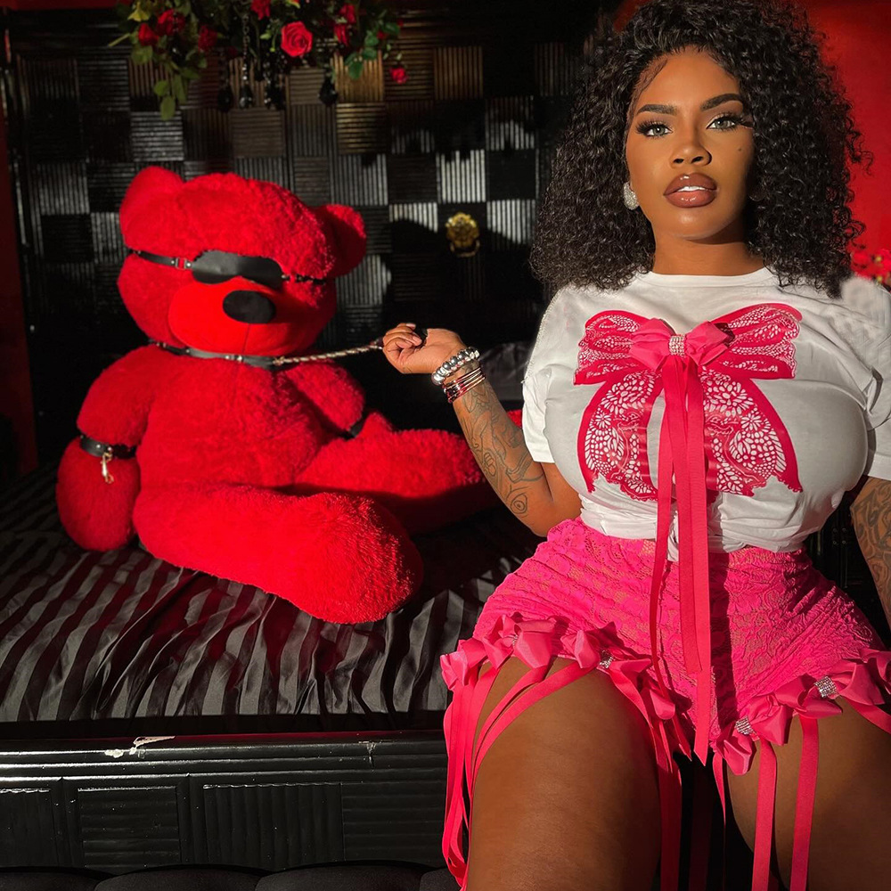 Casual A Diario Mujeres Estilo Oscuro Ropa De Calle Nudo De Lazo Spandex Poliéster Tejido De Punto Traje De Ocio Conjuntos De Pantalones Cortos display picture 23