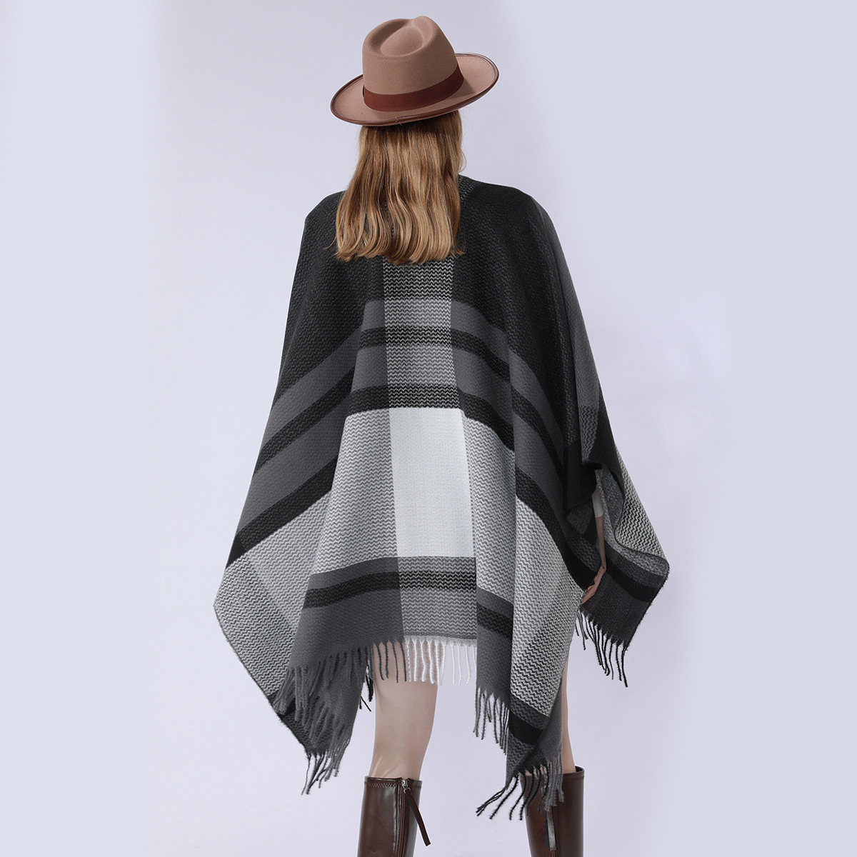 Transfronterizos Amazon nuevos productos a cuadrícula llisa chal de moda europea y americana universal alto abrigo mujer