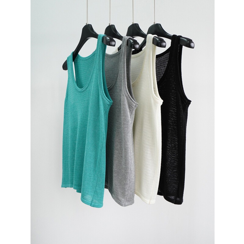 Spring and Summer Linen U-Neck Sleeveless Knitted Women's Vest Top Loose Vest with Thick Needles Lazy Casual Top Spring and Summer Linen U-Neck Sleeveless Knitted Women's Vest Top Loose Vest with Thick Needles Lazy Casual Top