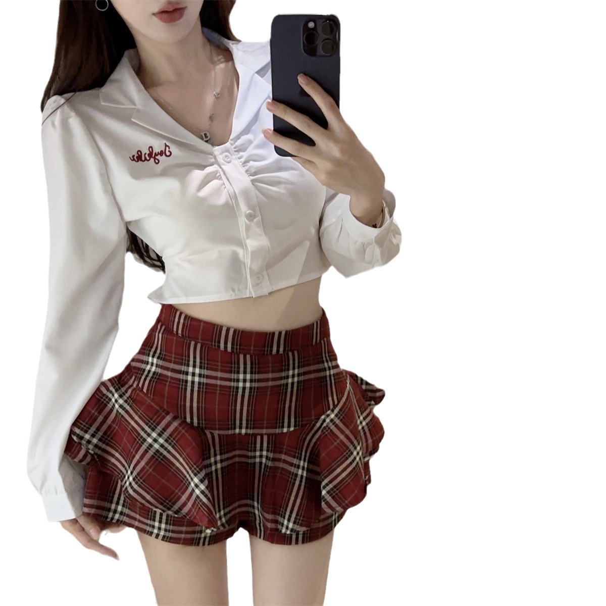 순수한 욕망 JK 유니폼 세트 여성 일본 대학 스타일 가을 긴 소매 뜨거운 소녀 허리 슬림 주름 치마 투피스 세트