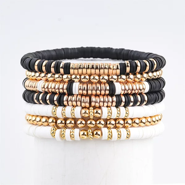 Amazon Cross-border Best-selling Explosive Gold Beads Beaded Soft Pottery Stackable Bracelet Color Friendship Bracelet Fashion Jewelry