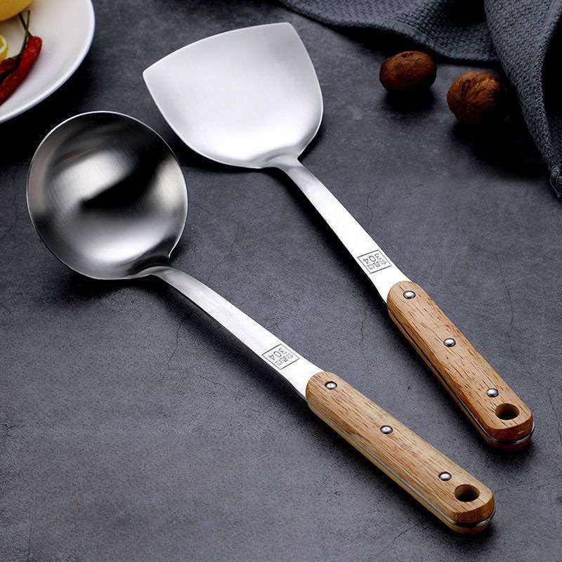 스테인레스 스틸 주걱 나무 손잡이 주걱 도매 3cm 비 자기 죽 숟가락 주걱 요리 주걱 키트