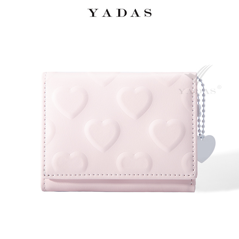 [Adornos de amor] Yadas de las mujeres pequeña cartera al por mayor amor en relieve pu corto monedero cartera