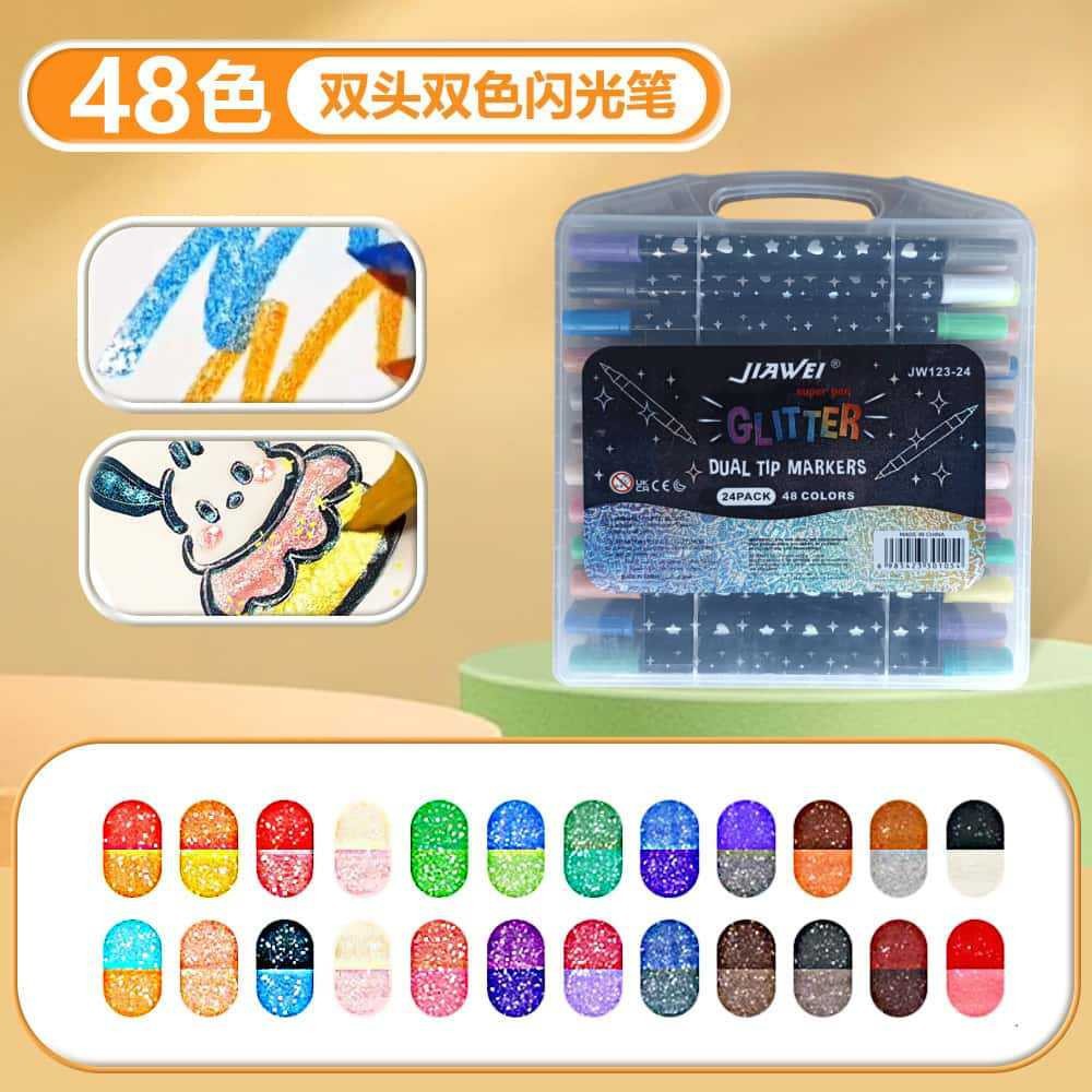 Transfronterizo flash resaltador doble cabeza conjunto de alto valor visual de los estudiantes de arte pincel de pintura marca clave pincel de polvo flash