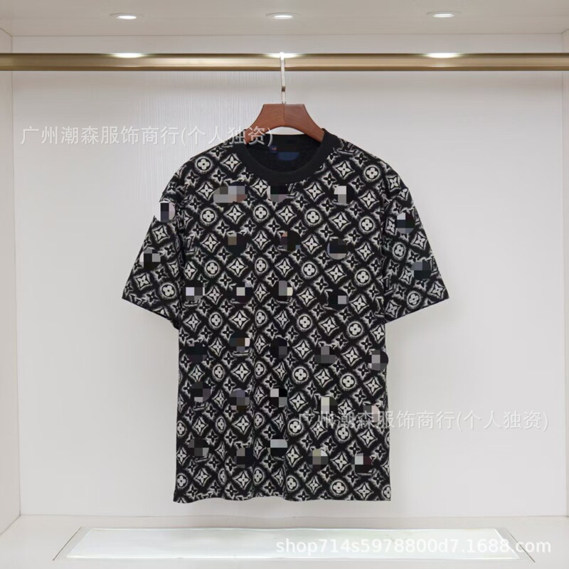 现货跨境奢潮驴家高品质L满印字母短袖外贸经典款圆领男女宽松T恤|undefined