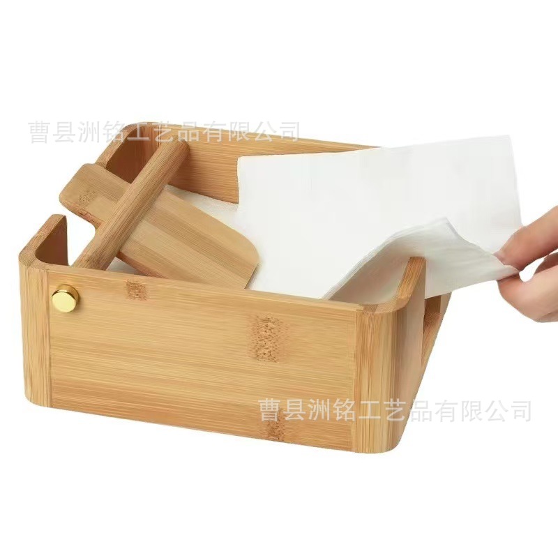 咖啡厅桌面竹制纸巾盒家用方形实木抽纸盒无盖木质餐巾纸收纳盒