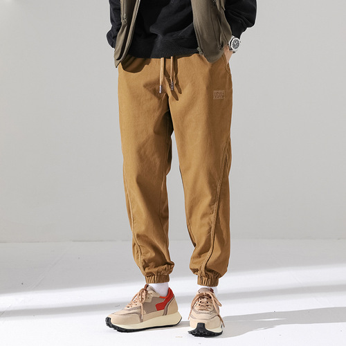 秋季美式潮牌工装裤男宽松大码束脚哈伦裤秋冬款加绒休闲长裤