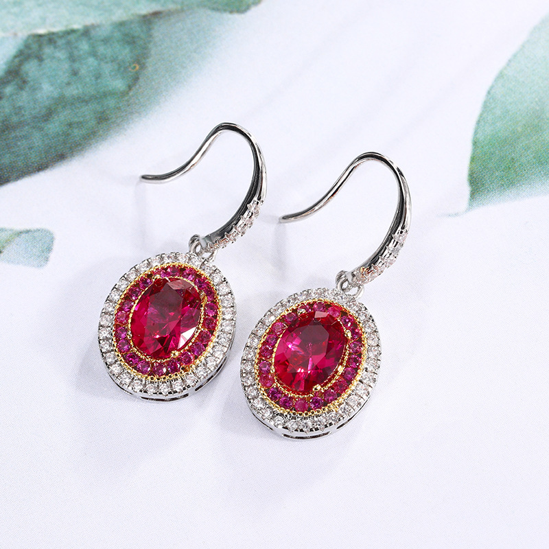 2024 Nuevo Zhuang Shengsheng Jewelry Simulación Corindón rojo Temperamento Retro Pigeon Egg Three Set 8*10-6-* 8