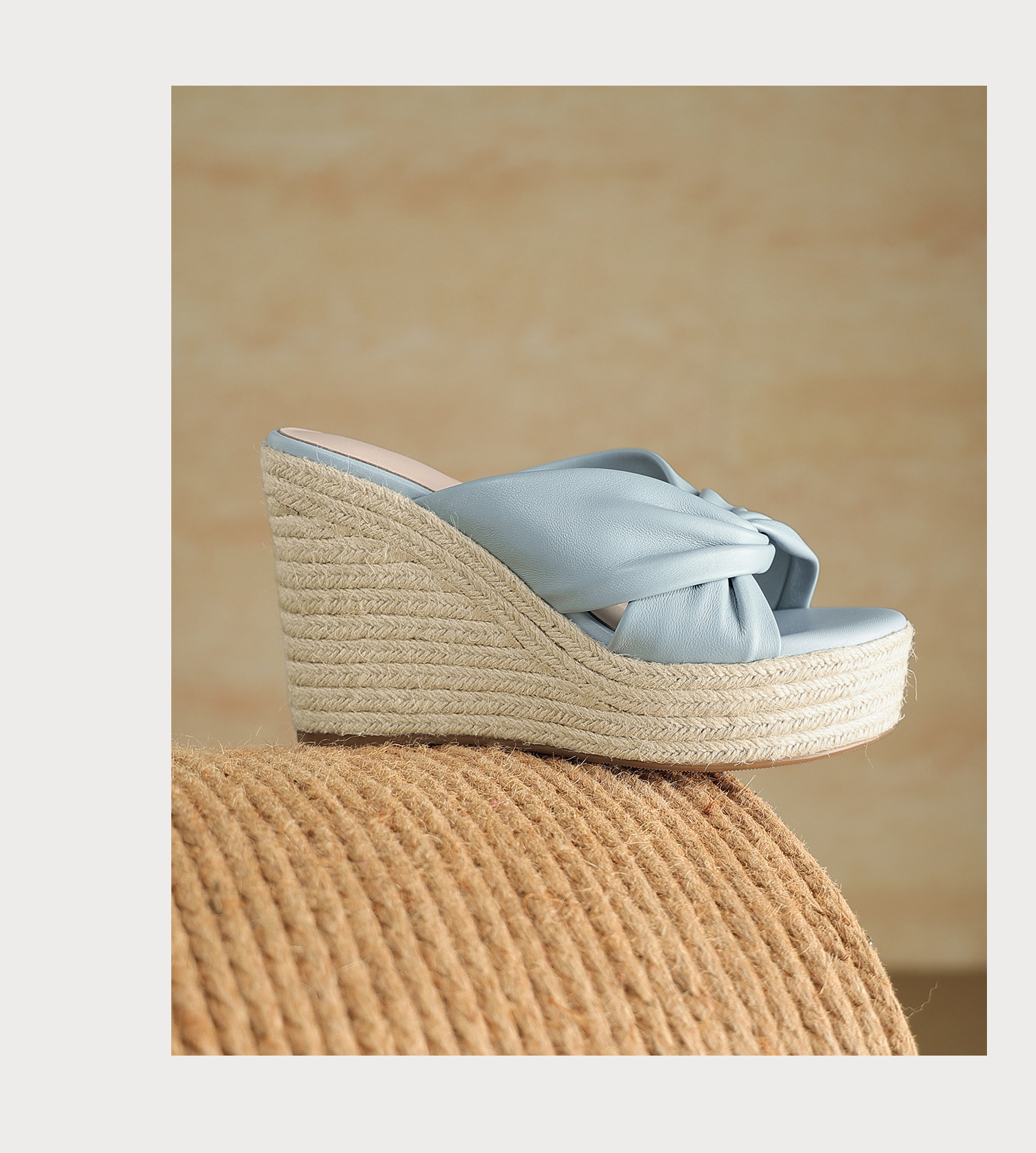Sandal cao gót nữ quai chéo hở mũi đế xuồng bện cói gót 9 cm — màu thiên thanh, màu hồng chi tiết 23