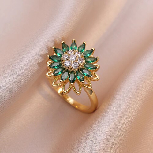Ring for women, micro-set rotating zircon temperament, cold temperament, Korean all-match full diamond round geometric ring jewelry wholesale
