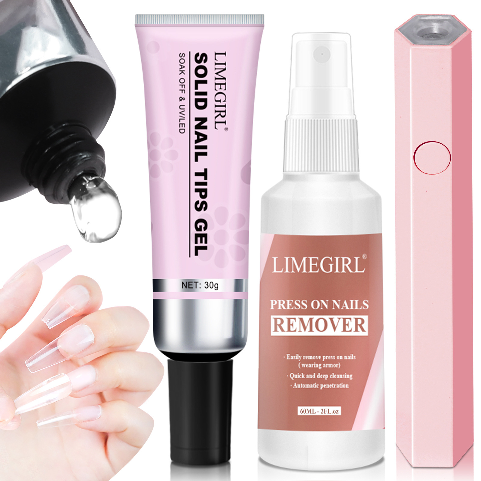 Parches adhesivos de gel para uñas, herramientas portátiles populares transfronterizas para manicura. 	 Spray removedor de esmalte de uñas sólido