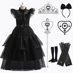 Wednesday Children's Crown Necklace suit Adams cos Clothing American TV Series Same Black dress Accessories free size