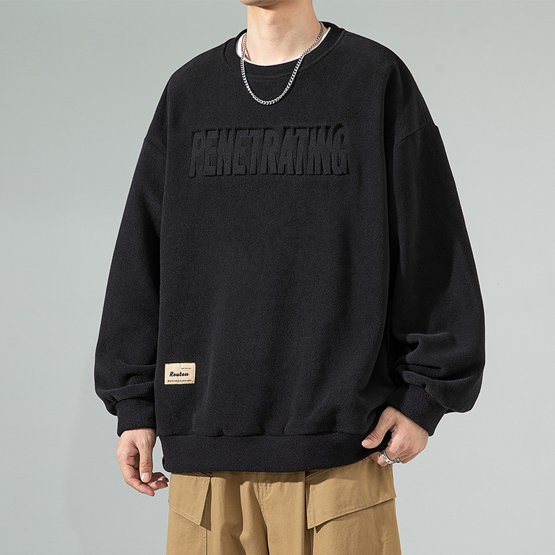 Bluza 2023 jesień i zima nowa koszulka z długim rękawem polar 340g luźna koszula męska casualowa kurtka męska_voghion.com