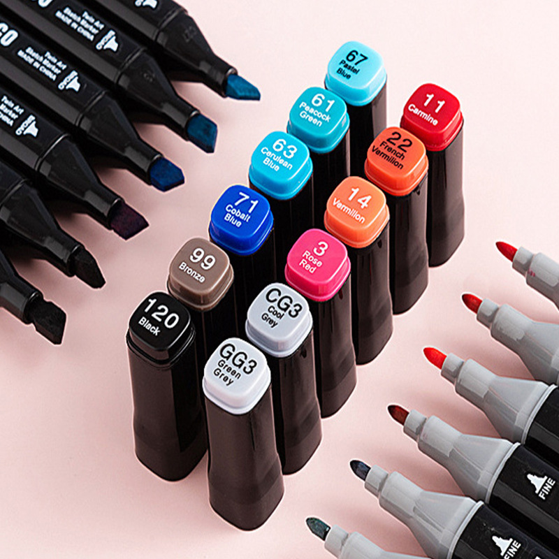 Toque marker24/48/168 color oblicuo marcador de doble cabeza pluma traje arte anime pintura bolsa de lona