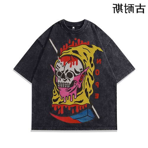 LAZADA Summer Vintage Washed Women's Loose Hip-Hop Streetwear Pure Cotton Short-Sleeve T-Shirt In Trend