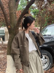 韩版百搭立领长袖外套女秋季2025新款气质宽松显瘦开衫拉链夹克潮